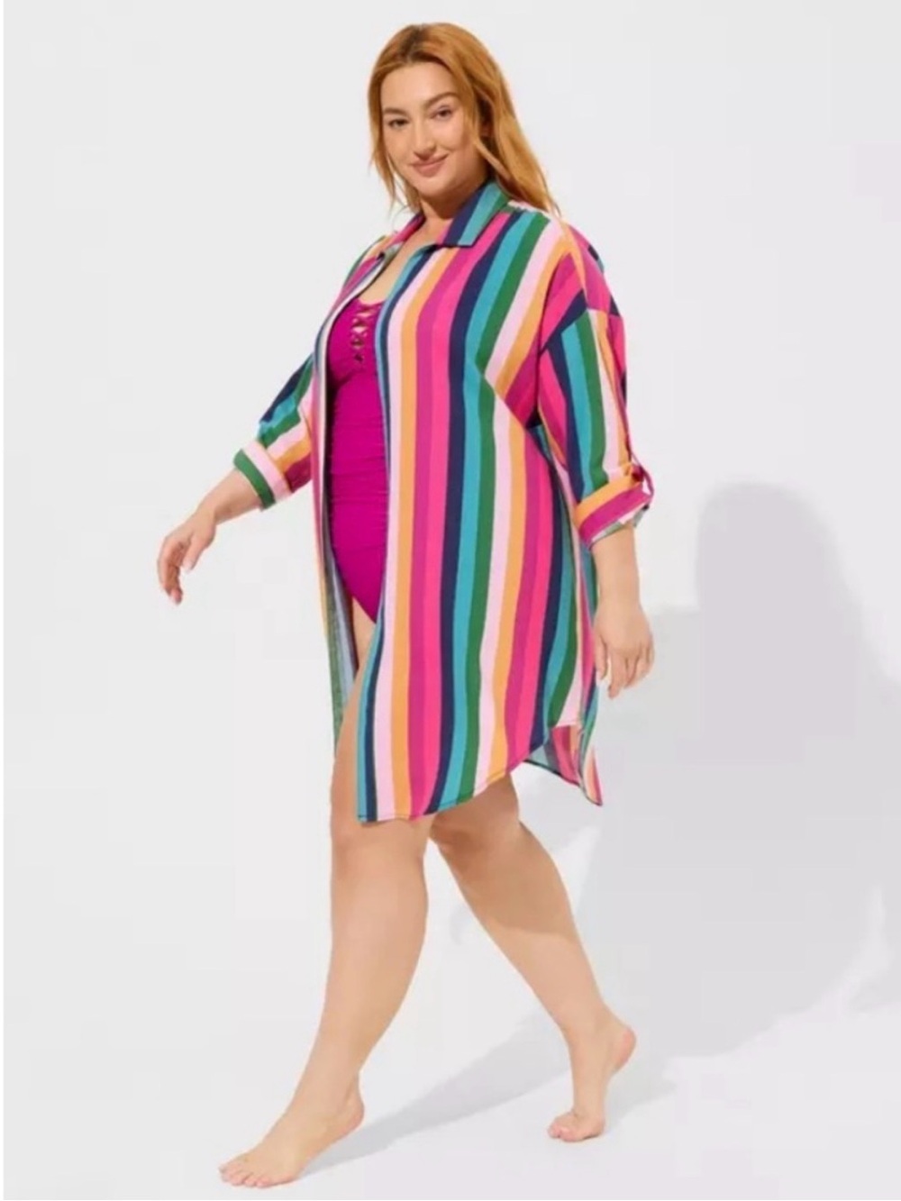 Torrid Colorblock Oversized Kimono in Pink, Green & Teal